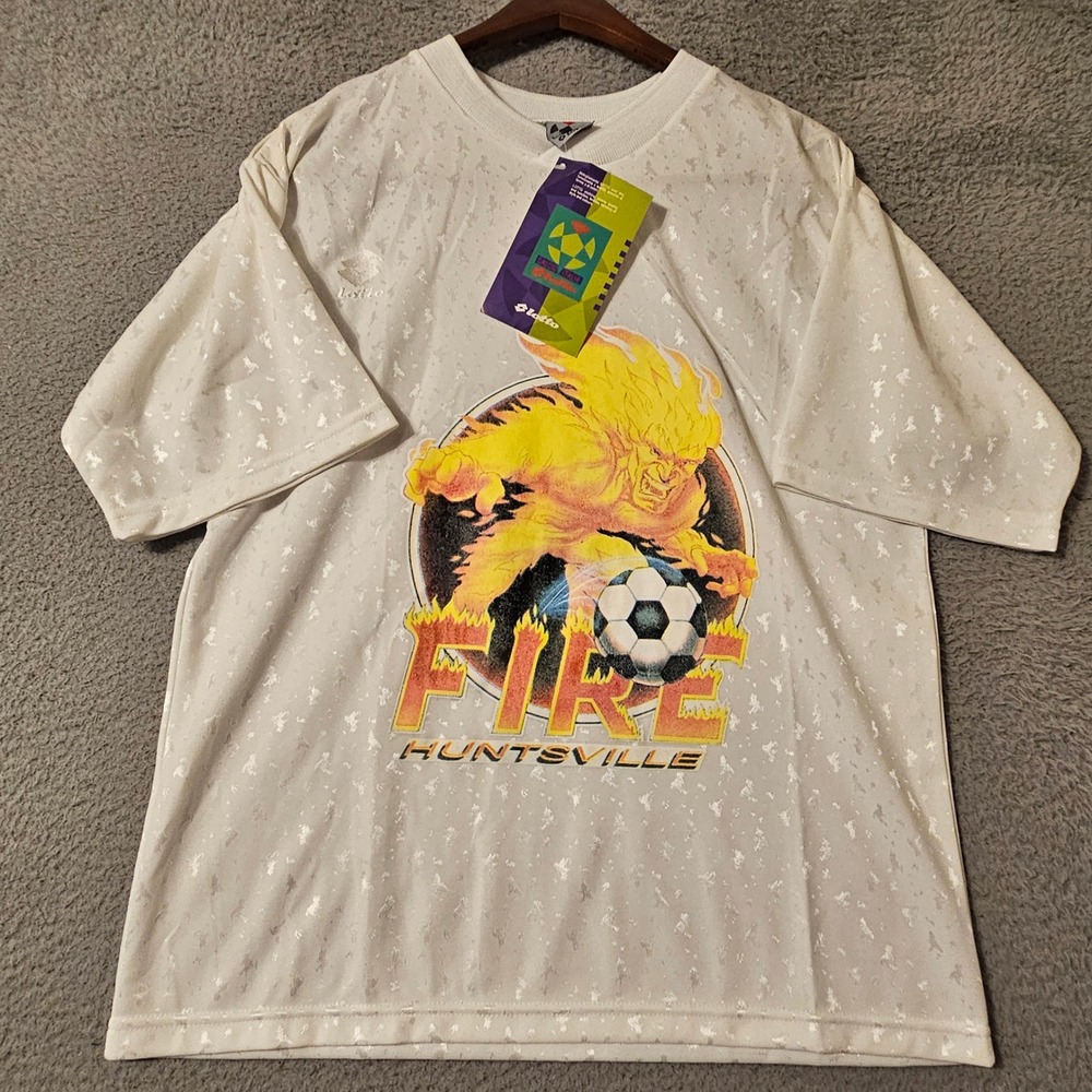 Vintage Lotto Huntsville Fire Soccer Jersey White Mens Medium NWT USA Made